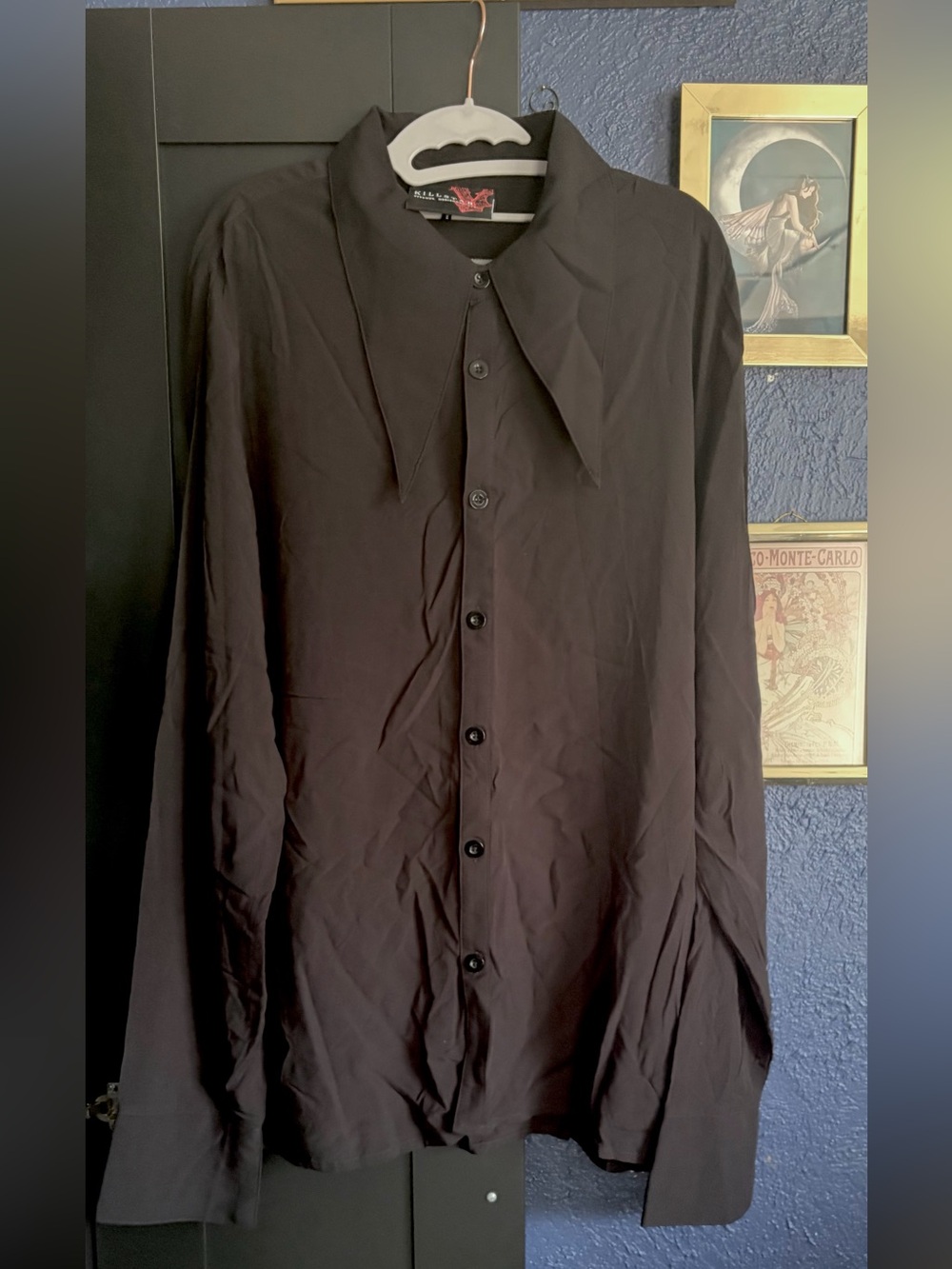 Killstar Black Button-Front Shirt with Pointed Collar